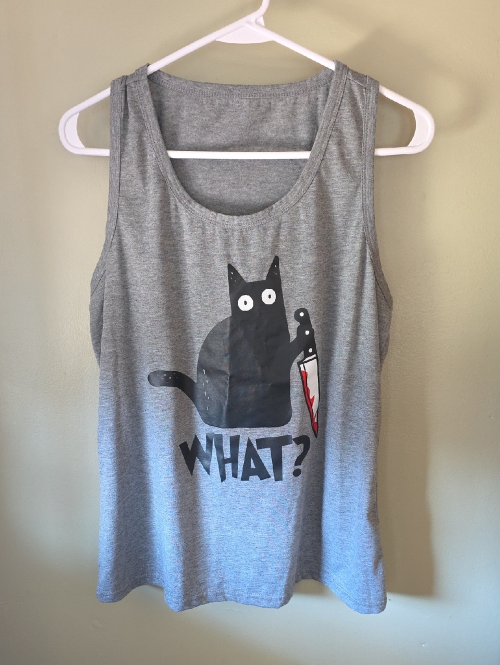 Grey Cat Graphic Tank Top - WHAT?